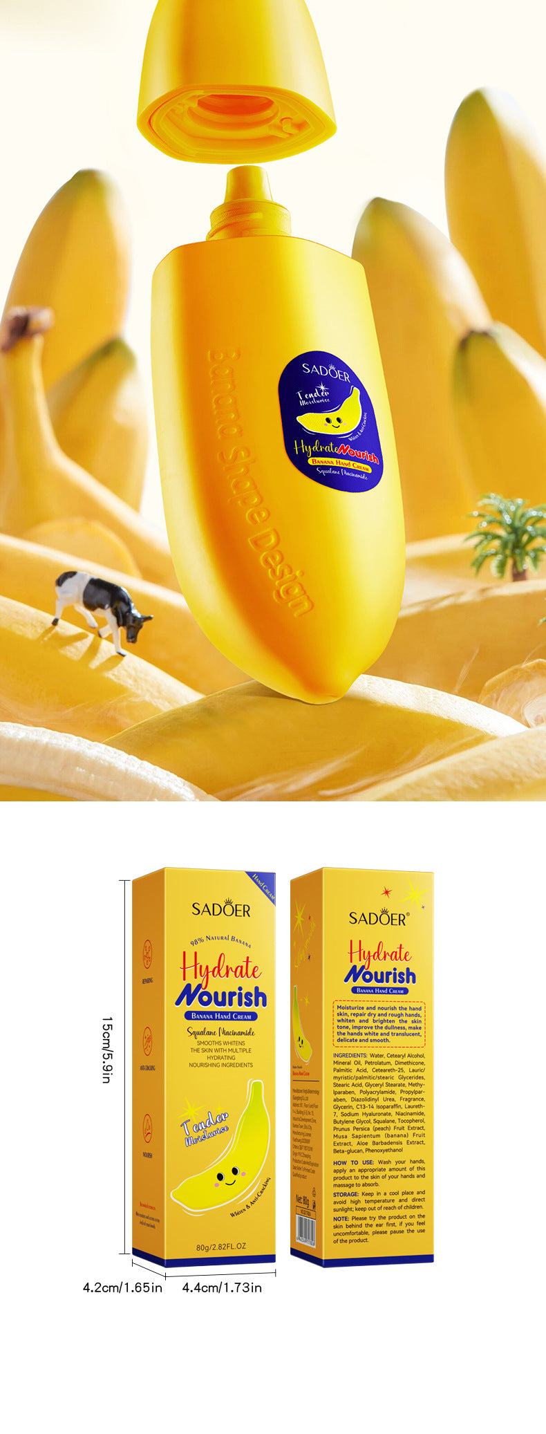 Banana Squalane Hydrating Hand Cream SADOER Autumn and winter nourishing hand cream cross-border foreign trade wholesale - 图片 15