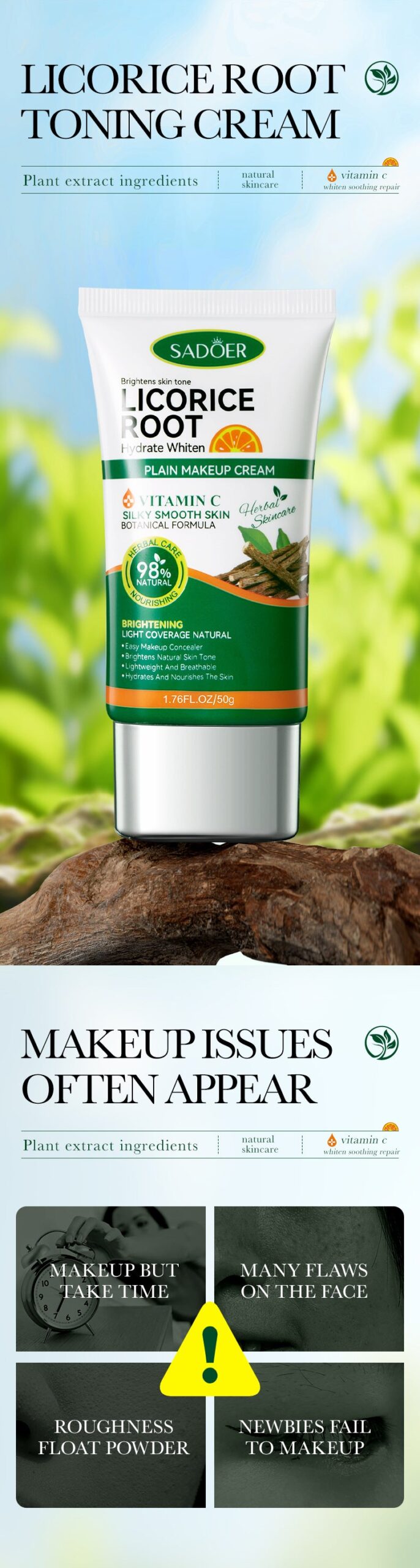 Makeup SADOER Licorice VC No Makeup Cream Whitening and Brightening Concealer Cream Cross-Border Wholesale - 图片 8