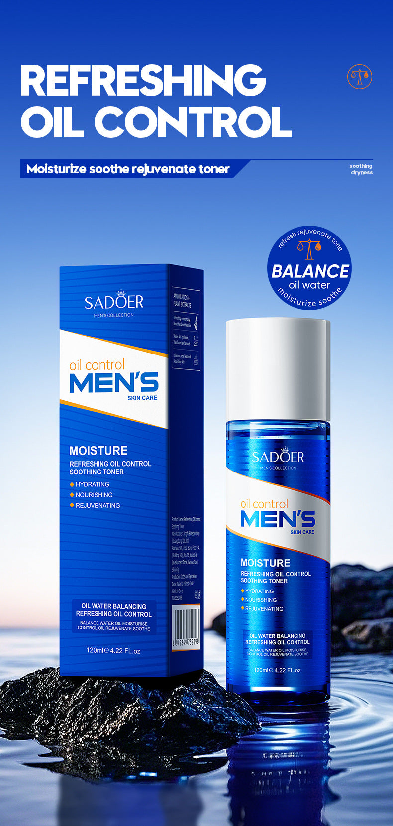 Cross-border toner120ml Men's Refreshing Oil Control Hydrating Moisturizing Water Cross-Border Wholesale - 图片 7
