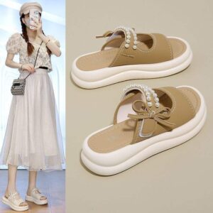 Beautiful Genuine Soft Leather Thick-Soled Women's Summer Slippers2025New style fairy-style outdoor slippers, lightweight and soft