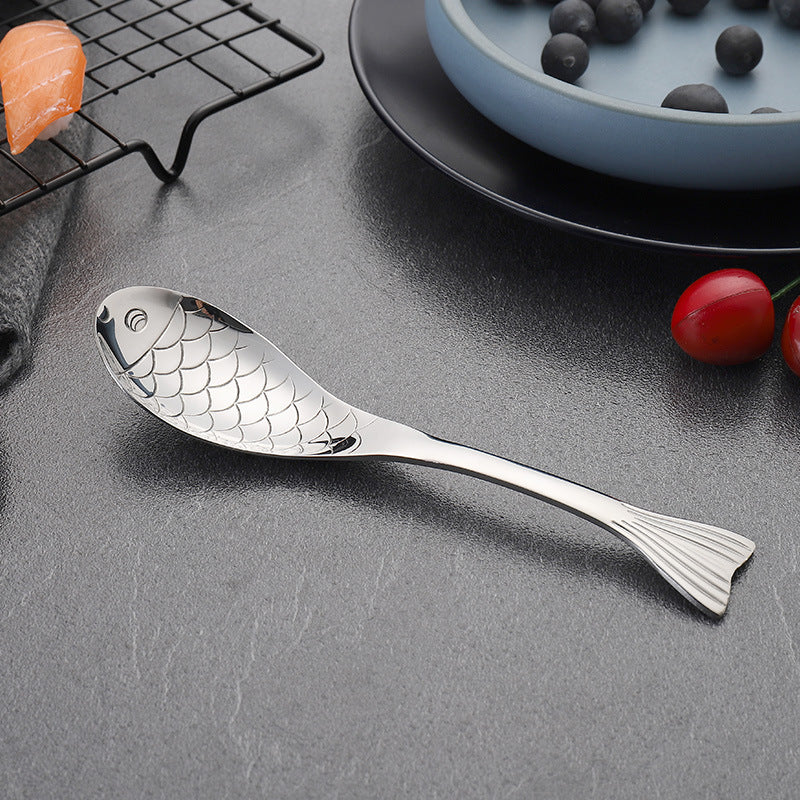 304Stainless Steel Spoon Cooking Restaurant Spoon Pickled Fish Spoon Cartoon Spoon PVD Titanium-plated Colorful Fish Tail Cute Spoon - 图片 6