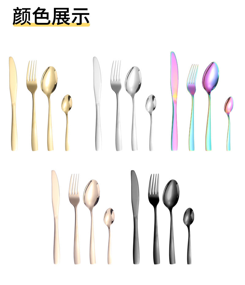410Stainless Steel Cutlery Western Food Square Handle Knife Fork Spoon4Gift Set Cutlery Set Steak Knife Fork Spoon - 图片 16