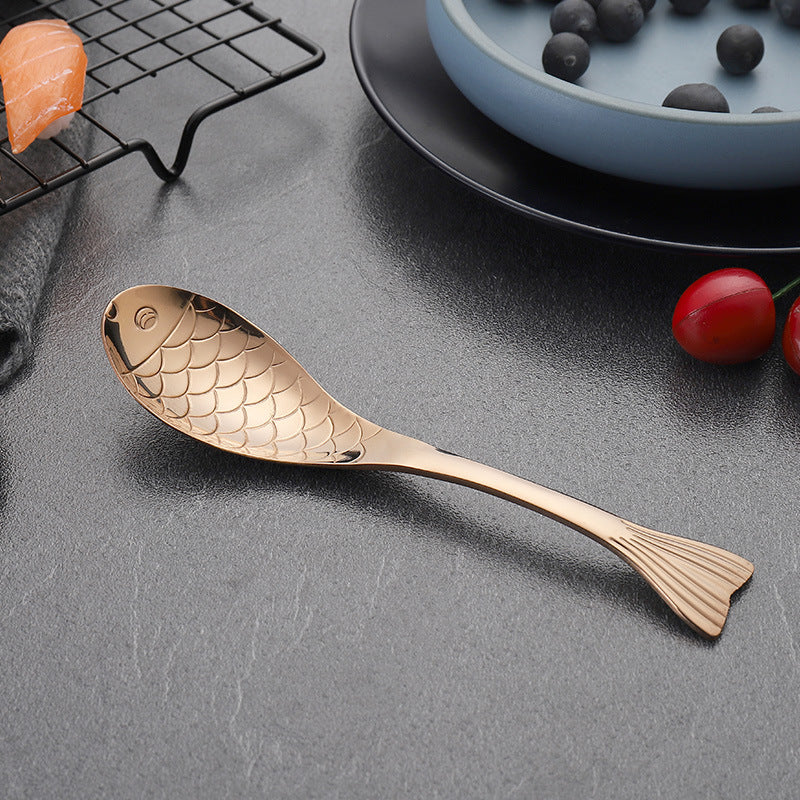 304Stainless Steel Spoon Cooking Restaurant Spoon Pickled Fish Spoon Cartoon Spoon PVD Titanium-plated Colorful Fish Tail Cute Spoon - 图片 8
