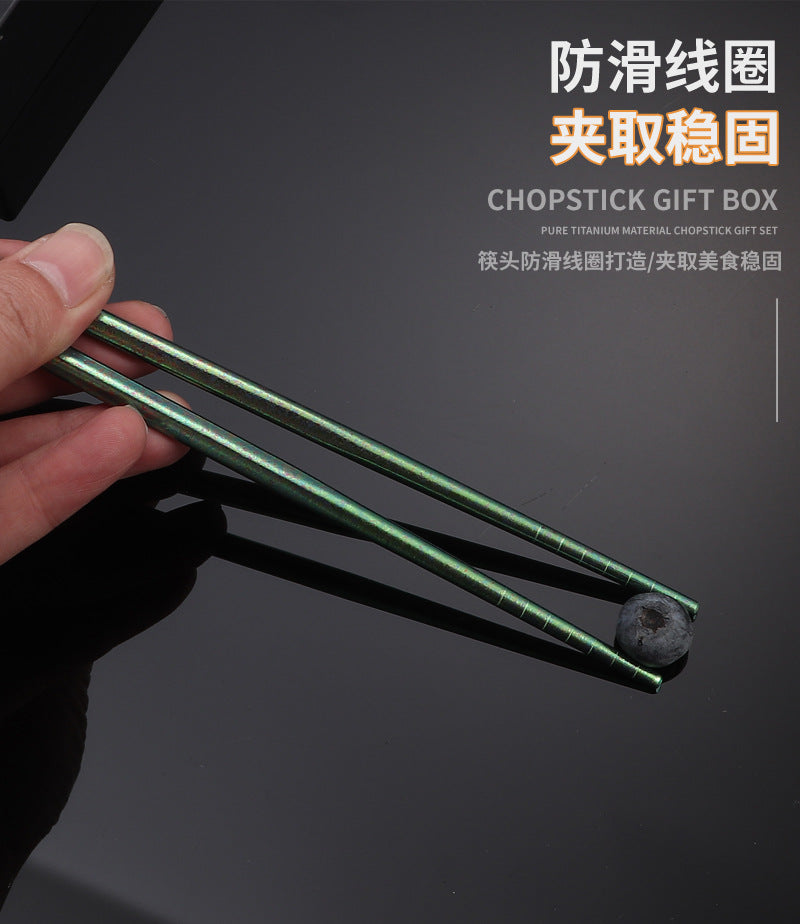 Pure Titanium Crystal Chopsticks for Home and Outdoor Use, Light Luxury Colorful Ice Flower Chopsticks23cm Half Square Chopsticks Restaurant Antibacterial Titanium Chopsticks - 图片 15
