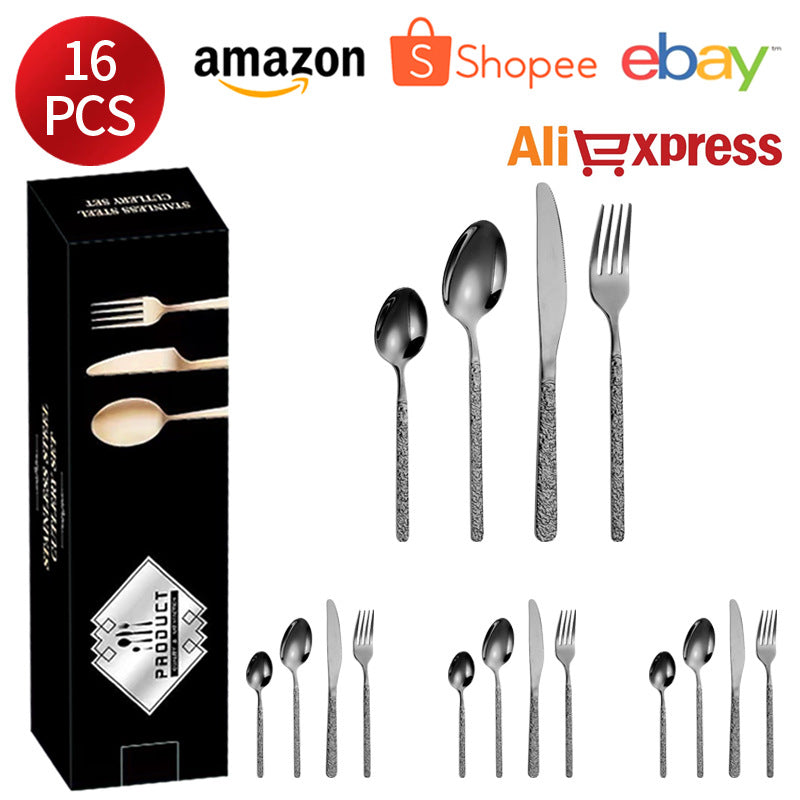 410Stainless Steel Cutlery Set Stone Pattern Knife Fork Spoon24Western-style dining set6Steak Knife and Fork for One Person - 图片 15