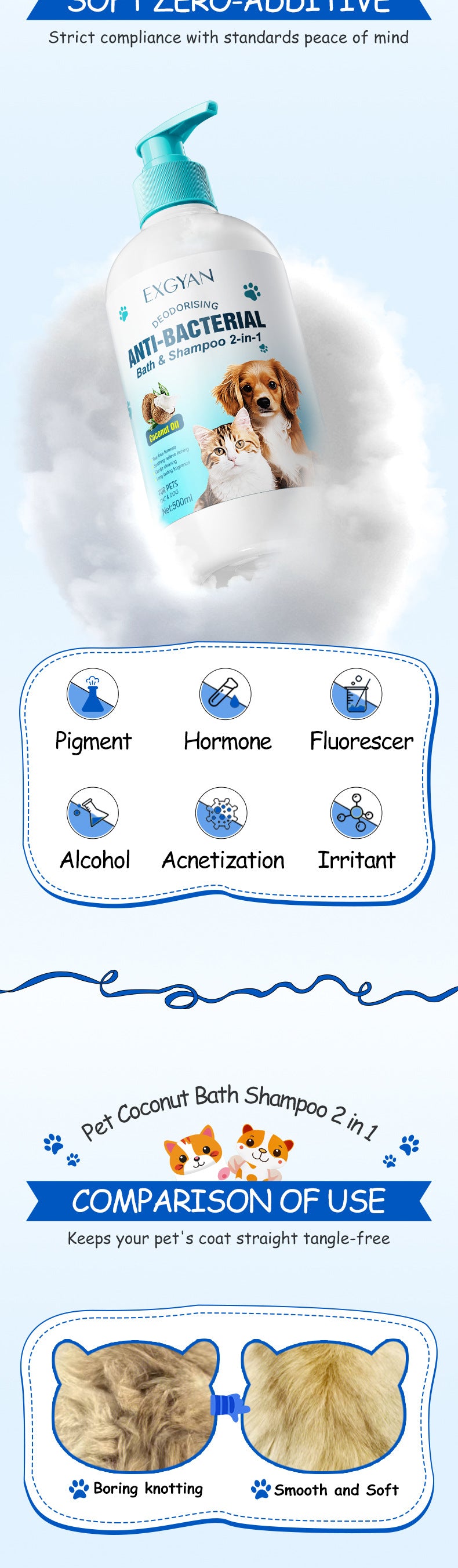 Pet Coconut Bath and Shampoo 2-in-1 EXGYAN Hair Care Cat and Dog Shampoo Cross-Border Wholesale - 图片 14