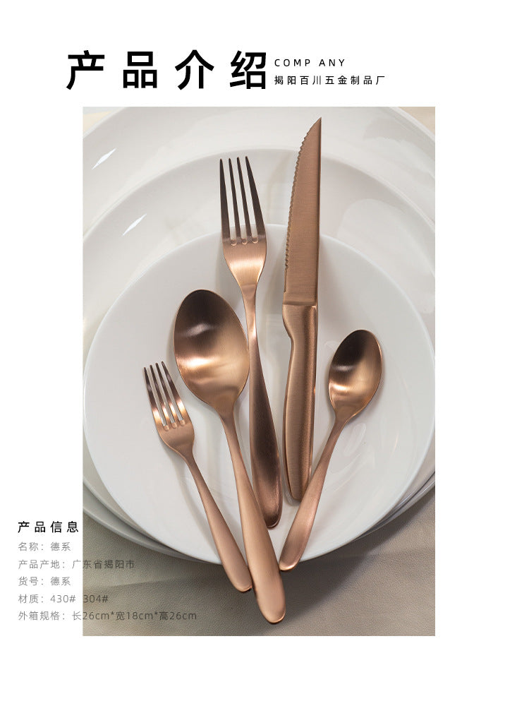 304Stainless Steel Knife Fork Spoon Set Western Tableware Hotel Heavy Sanding Wholesale Steak Knife Tea Spoon Classic Style - 图片 7