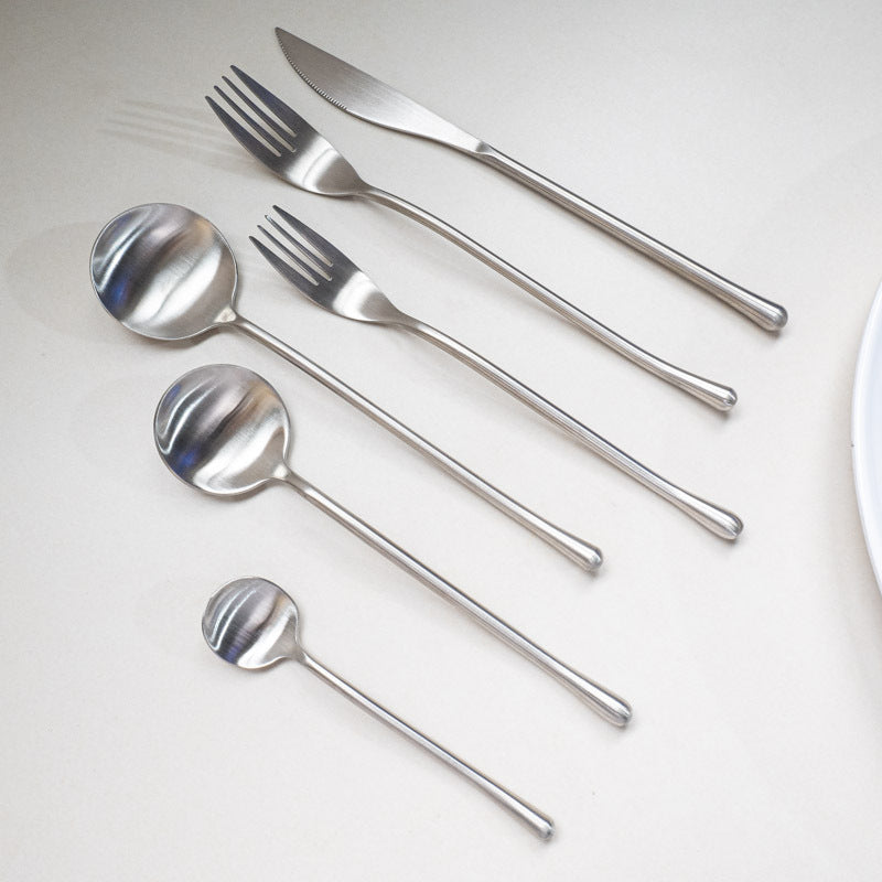 Japanese Style ins304Stainless Steel Thickened Round Dessert Spoon Western Cutlery Set Long Handle Fruit Fork - 图片 20