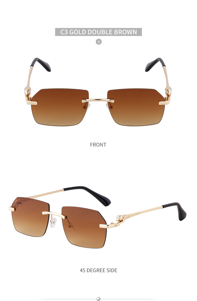 European and American Frameless Cut Edge Leopard Temple Sunglasses for Men Retro Square Frame Driving Sun Protection Sunglasses Wholesale Glasses - 图片 26