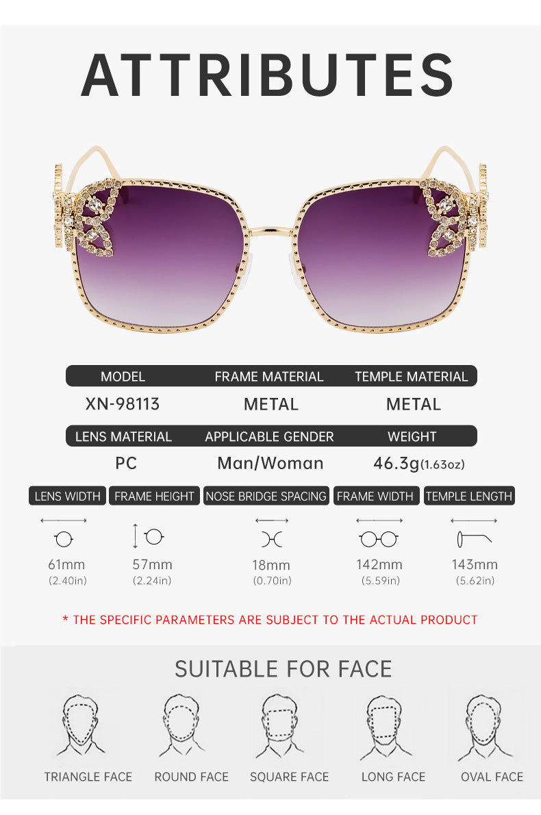 European and American Fashion Personality Butterfly Diamond Sunglasses for Women Metal Frame Sunglasses Women's Sun Protection Glasses shades - 图片 15
