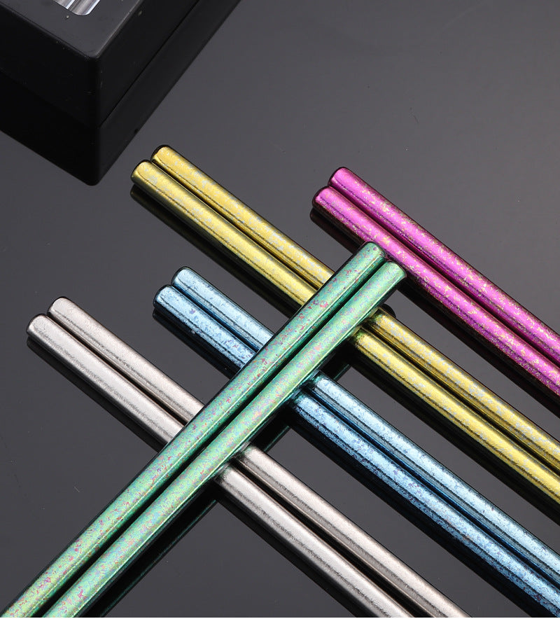 Pure Titanium Crystal Chopsticks for Home and Outdoor Use, Light Luxury Colorful Ice Flower Chopsticks23cm Half Square Chopsticks Restaurant Antibacterial Titanium Chopsticks - 图片 28
