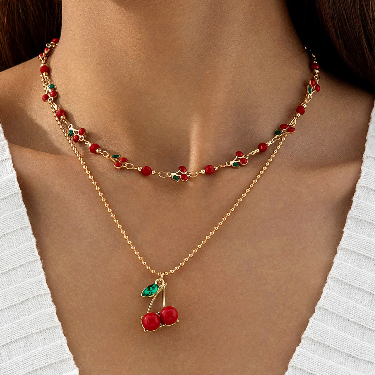 European and American Style Jewelry Light Luxury Imitation Pearl Cherry Necklace High-End Versatile Grass Multi-Layer Stacking Necklace Wholesale - 图片 22