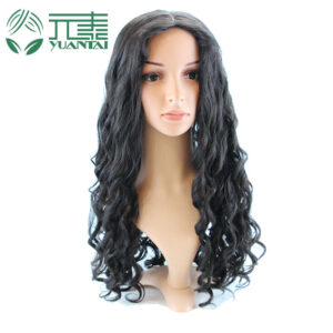 wig Hairband Head Cover Wig Natural Black Synthetic Fiber Forehead Hand Hook Export Long Curly Hair Middle Part Middle Part Long Curly
