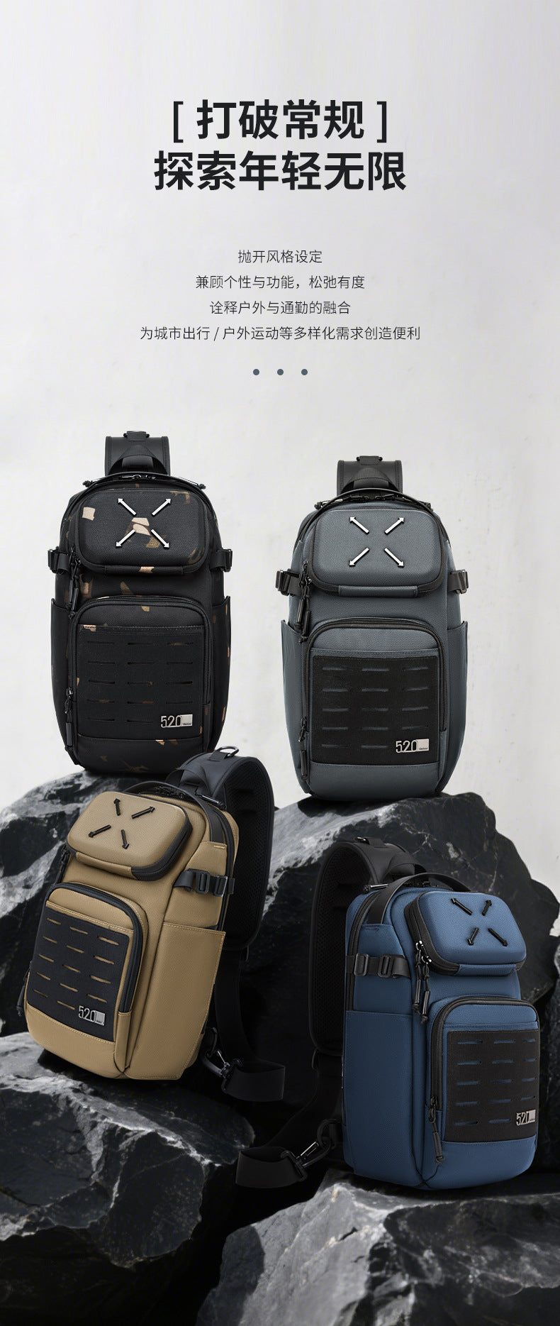 ozuko Men's Chest Bag Crossbody Bag High-end Waterproof Large Capacity Trendy Men's Shoulder Bag Commuting Portable Bag - 图片 11