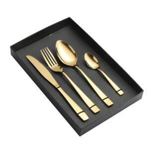 410Stainless Steel Cutlery Western Food Square Handle Knife Fork Spoon4Gift Set Cutlery Set Steak Knife Fork Spoon