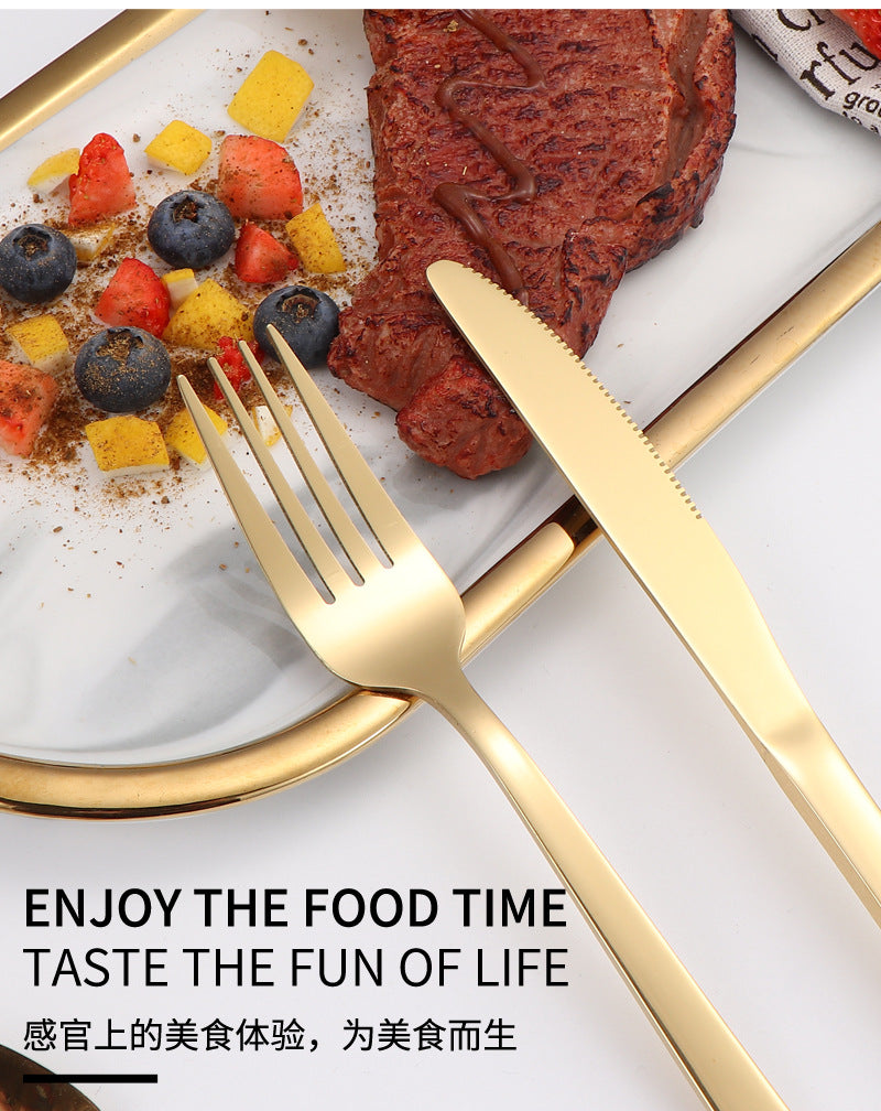 410Stainless Steel Tableware Restaurant Steak Knife Fork Oblique Handle Western Food Knife Fork Spoon6Human Portion24Set - 图片 12