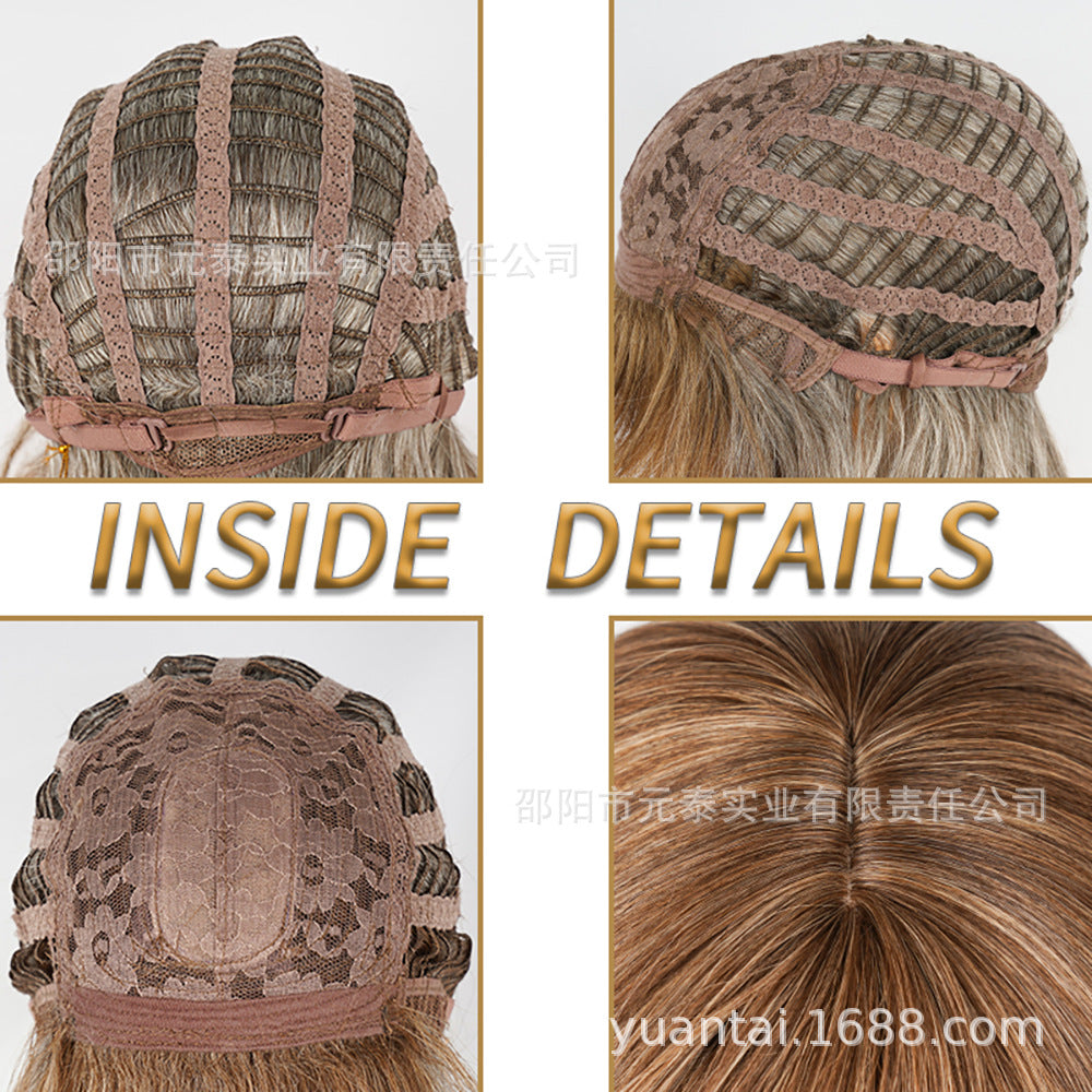 European and American Medium-Length Wig Two-Tone Scalp Air Bangs African Medium Short wigs Two-tone Design - 图片 5