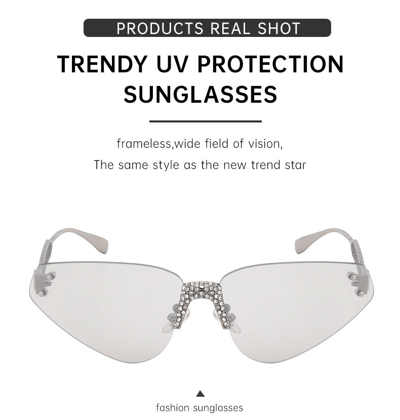 New European and American Fashion Frameless Sunglasses with Rhinestones for Women Outdoor Street Style Sunglasses Women Sun Protection Wholesale shades - 图片 17