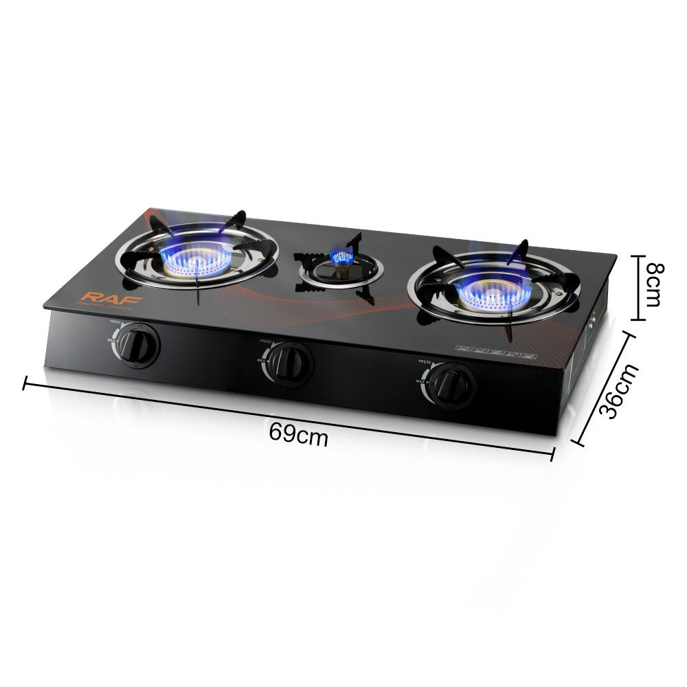 RAF Tabletop Flameout Protection Glass Rotating Fire Intense Gas Stove Three Burners Household Liquefied Gas Stove R.8052 - 图片 4