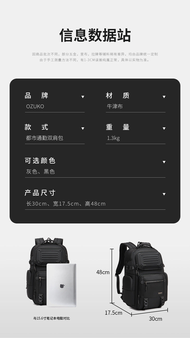 ozuko Business Backpack Men's Large Capacity Waterproof Computer Bag15.6Men's Commuter Backpack with High-End Feel - 图片 19