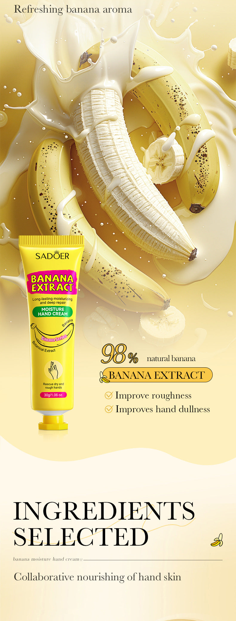 Banana Hydrating Hand Cream30g SADOER Moisturizing and anti-chapped autumn and winter hand cream wholesale - 图片 11