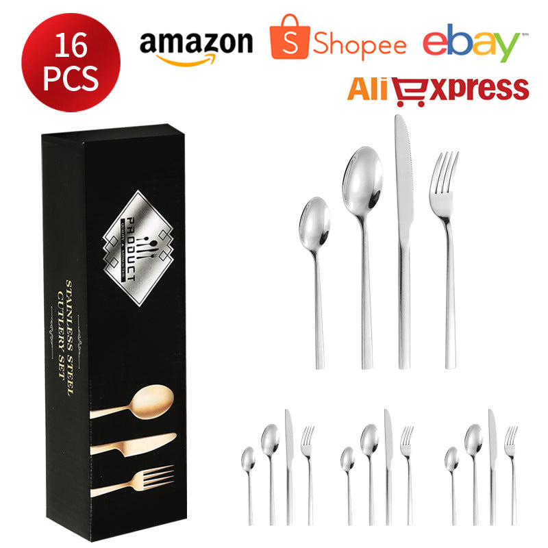 410Stainless Steel Tableware Hotel Restaurant Thickened Square Handle Knife Fork Spoon Set Western Food24Set of Steak Knives and Forks - 图片 18
