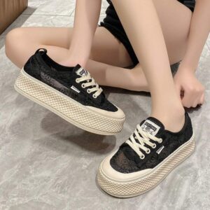 Summer Mesh Breathable Fisherman Shoes for Women with Height Increase6cm New soft-soled non-slip lace sports casual sneakers for women