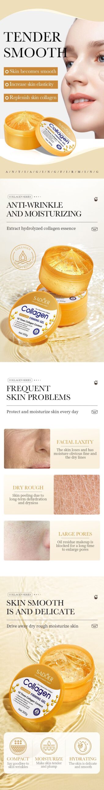 Collagen Gel300g SADOER Hydrating Moisturizing Refreshing Gel Wholesale - 图片 6