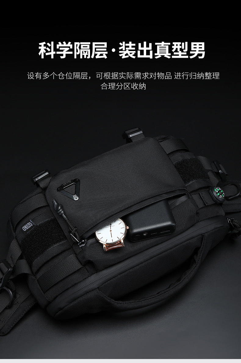 OZUKO Men's Waist Bag Waterproof High-End Crossbody Bag Chest Bag Tactical Trendy Portable Functional Travel Bag - 图片 19