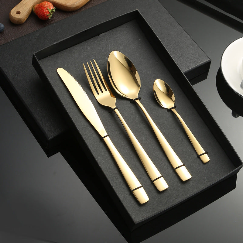 410Stainless Steel Cutlery Western Food Square Handle Knife Fork Spoon4Gift Set Cutlery Set Steak Knife Fork Spoon - 图片 4