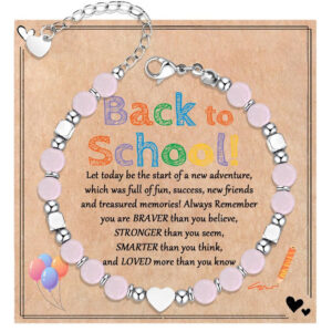 Purple Emperor Heart Spacer Bracelet Peach Heart Stainless Steel Bracelet Natural Stone Pink Quartz Back-to-School Season Bracelet