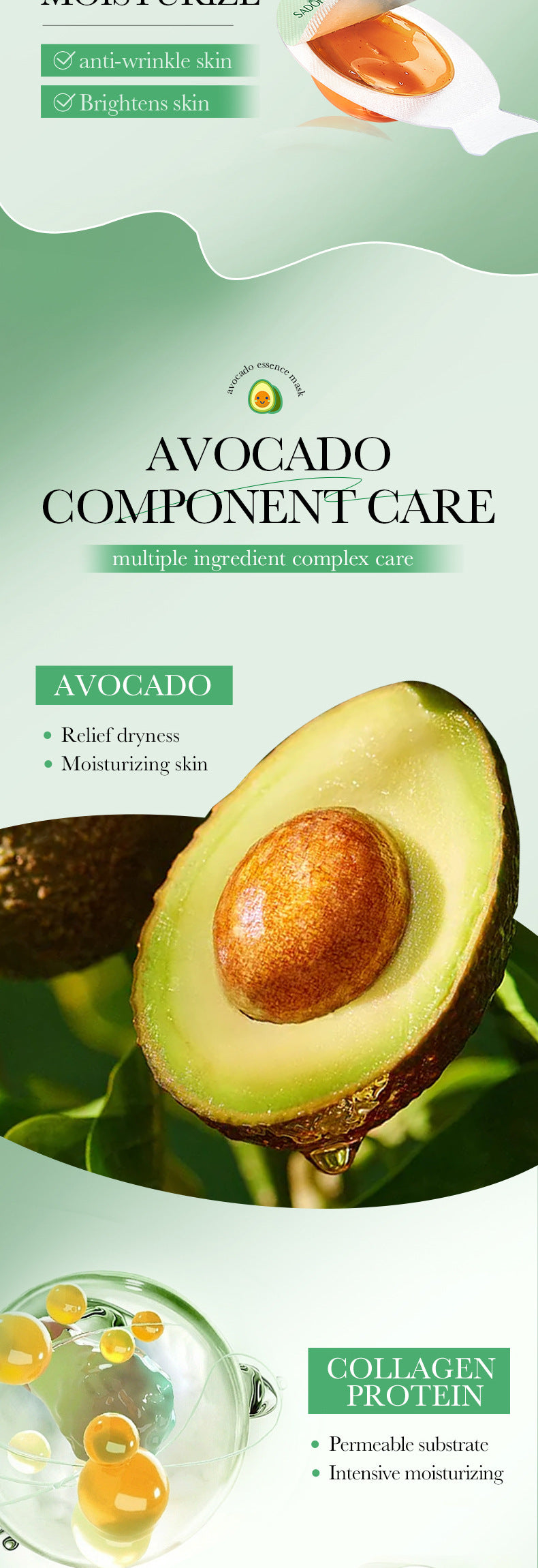 Sleep Mask SADOER Avocado Portable Smear-On Nourishing Anti-Wrinkle Freeze Mask Cross-Border Foreign Trade Wholesale - 图片 12