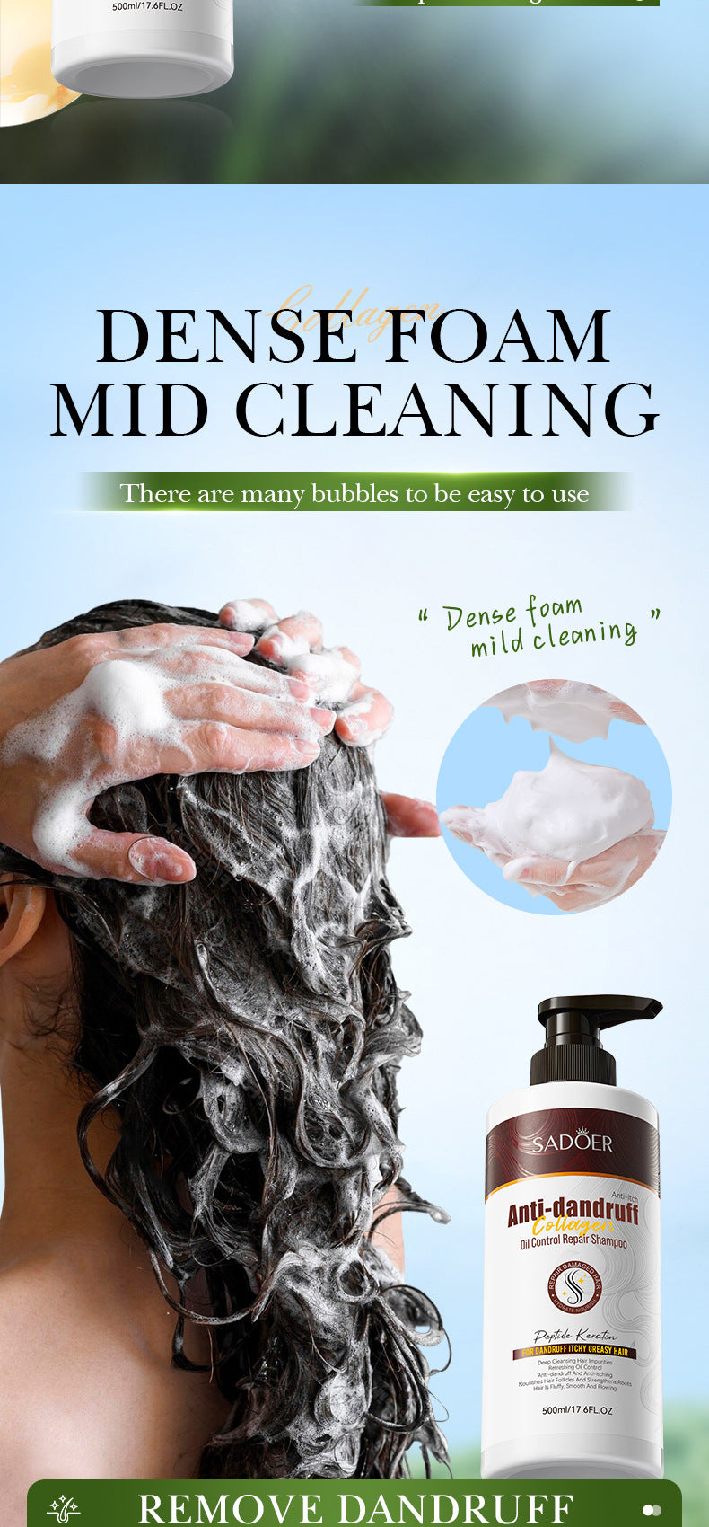 Collagen Anti-Dandruff Oil Control Shampoo SADOER Repair and Clean Shampoo Wholesale - 图片 13