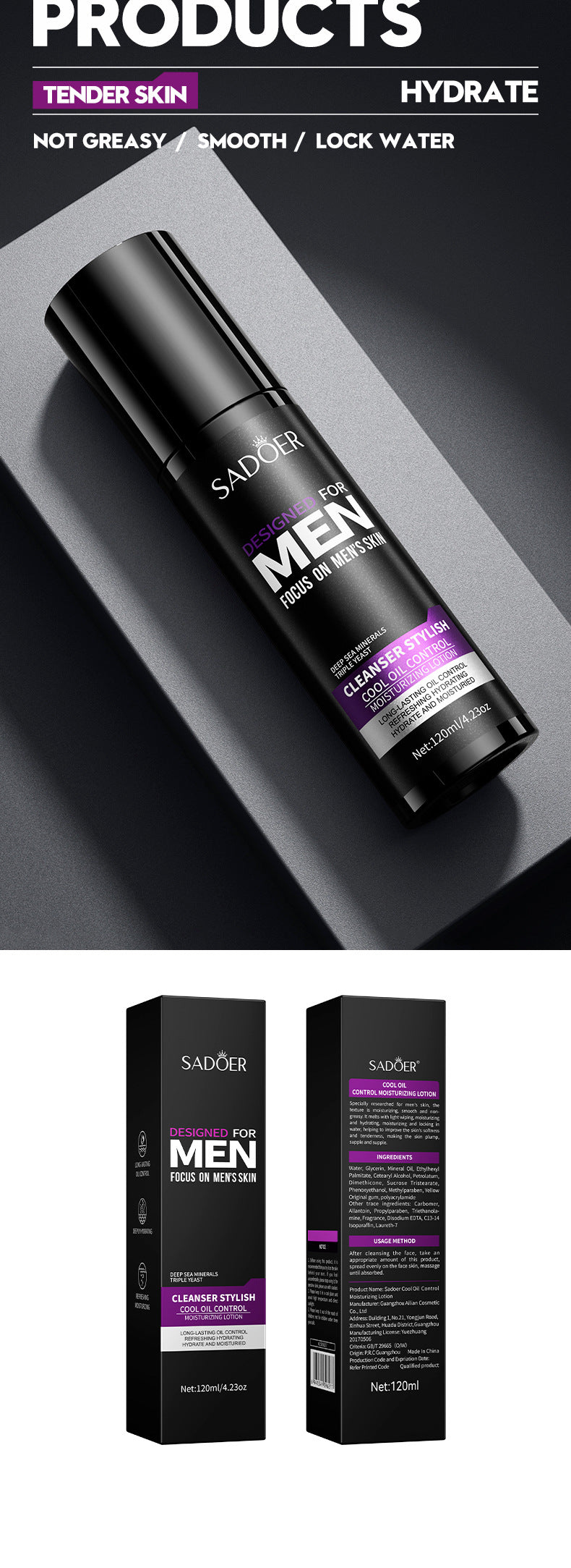 Men's lotion SADOER Cool and Refreshing Men's Vaseline Hydrating Toner Lotion Cross-Border Wholesale - 图片 15