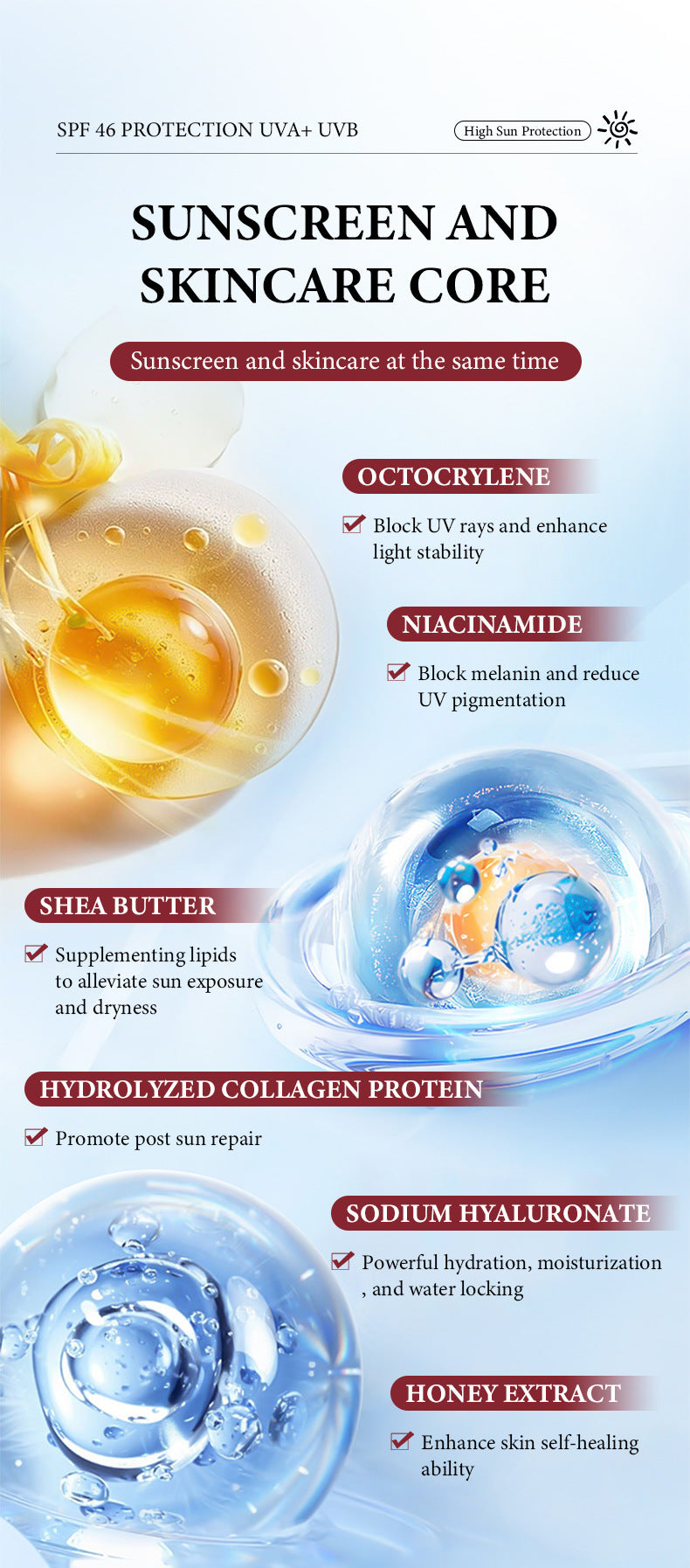 High SPF Sunscreen Lotion Transparent Moisturizing Non-Greasy UV Protection Sunscreen Brightening Isolation Manufacturer Wholesale - 图片 11