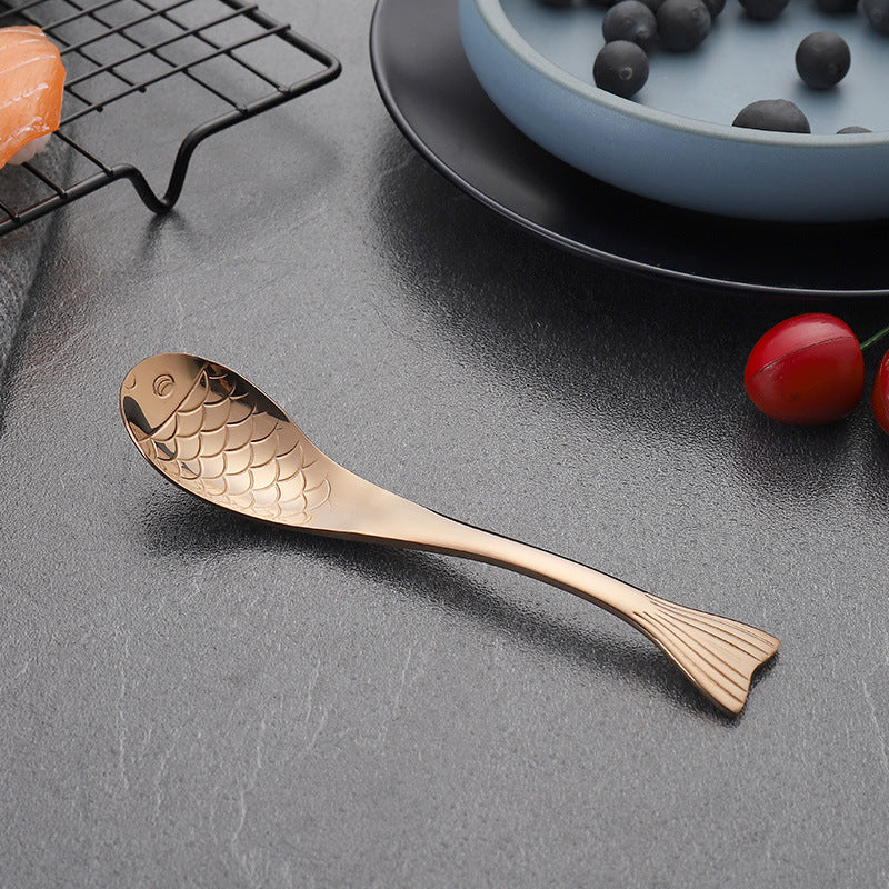 304Stainless Steel Spoon Cooking Restaurant Spoon Pickled Fish Spoon Cartoon Spoon PVD Titanium-plated Colorful Fish Tail Cute Spoon - 图片 13