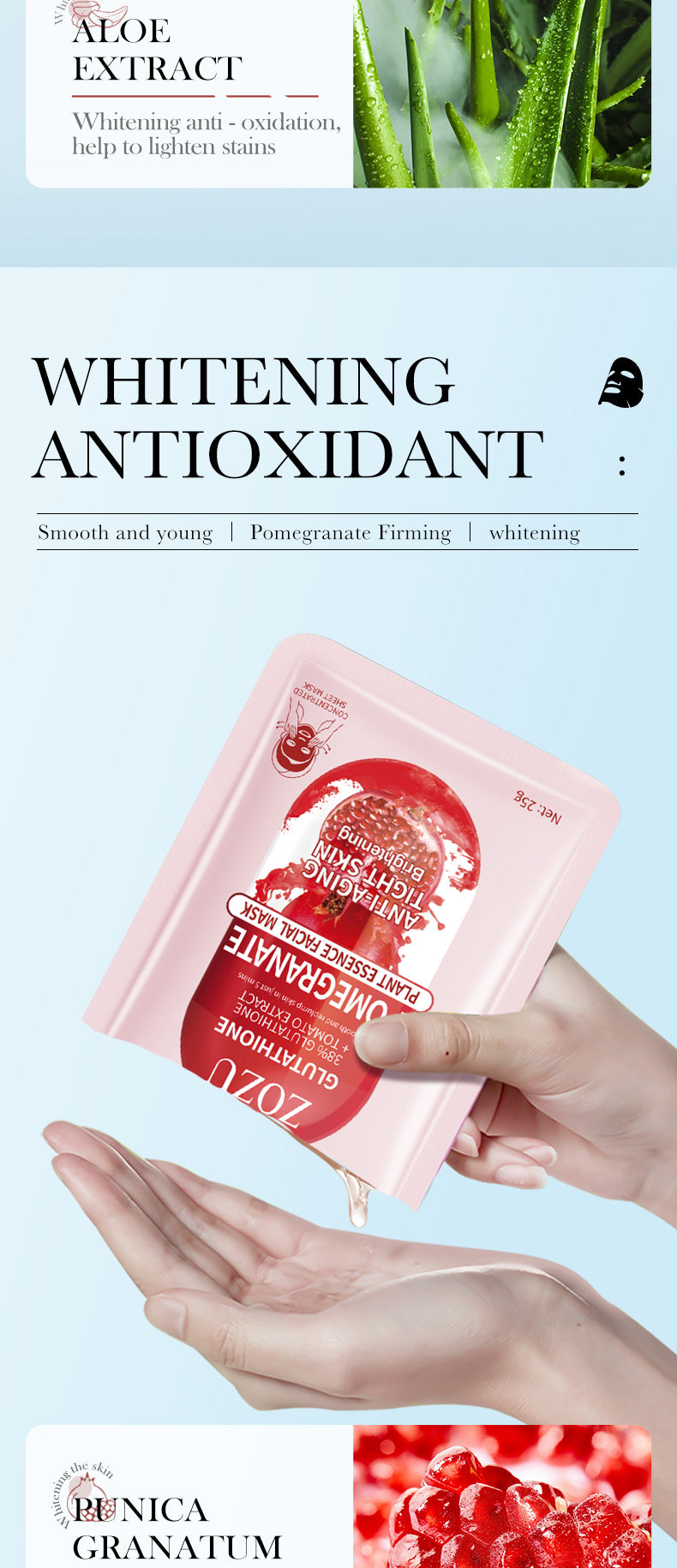 Cross-border Plant Face Mask25g ZOZU Hydrating and Moisturizing Red Pomegranate Nourishing Export Manufacturer Wholesale - 图片 10