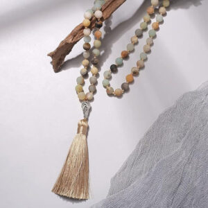 Hot Sale108Natural Stone Beaded Necklace Mala Beads Tassel Handmade Stone Sweater Chain