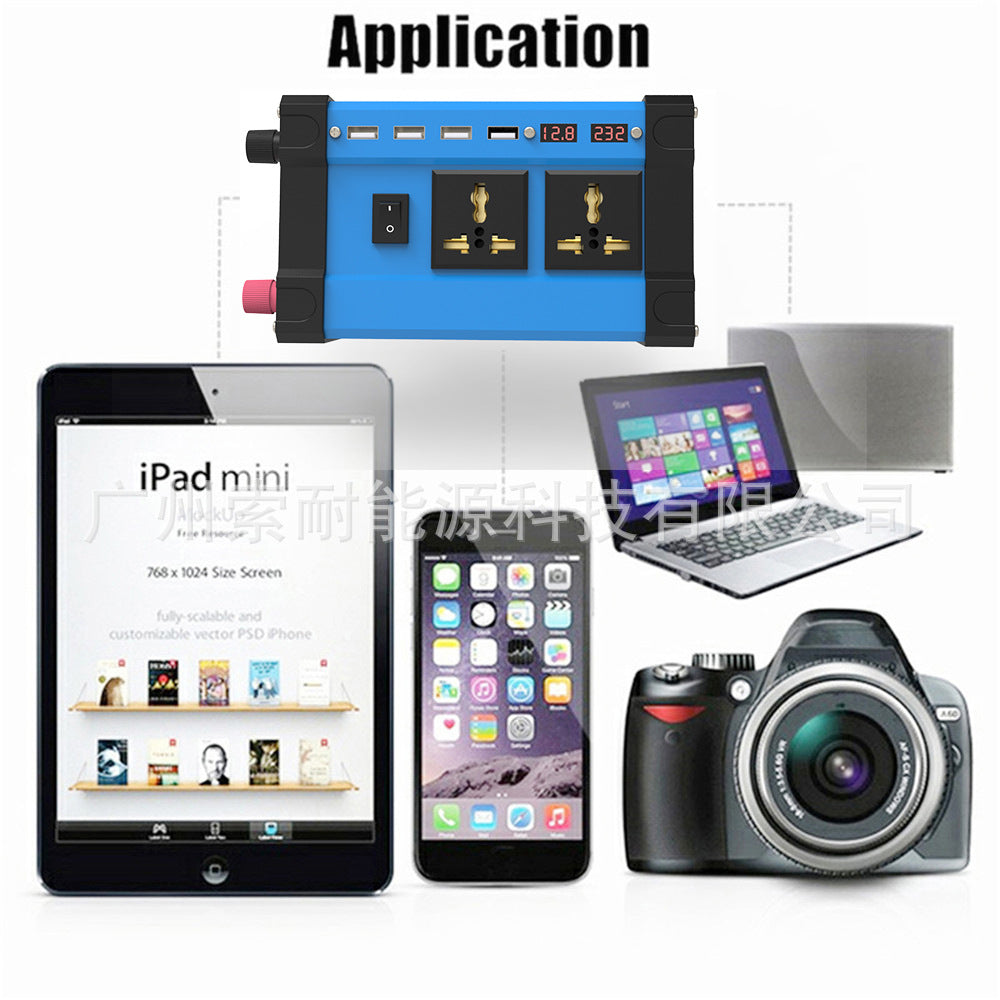 Car Adapter Small Electrical Device300W/500W Inverter12V Turn110V/220V 4个USB Mouth2Socket - 图片 14