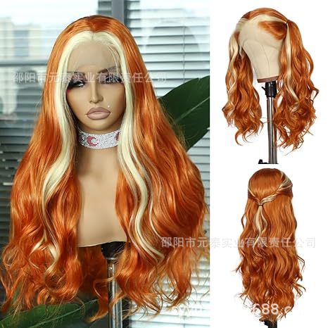 Synthetic Lace Front Wig Orange with Blonde Highlight wigs - 图片 12