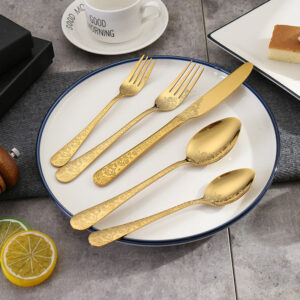 Vintage Pattern National Trend Stainless Steel Cutlery Set Five-Piece Set Western Steak Knife Fork Spoon Dessert Spoon Fork