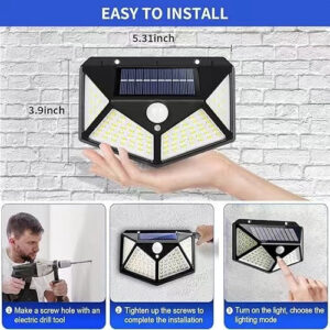 100LED Solar Light Outdoor Wall Light Four-Sided Emitting Street Light Human Body Sensing Garden Garage Landscape Light