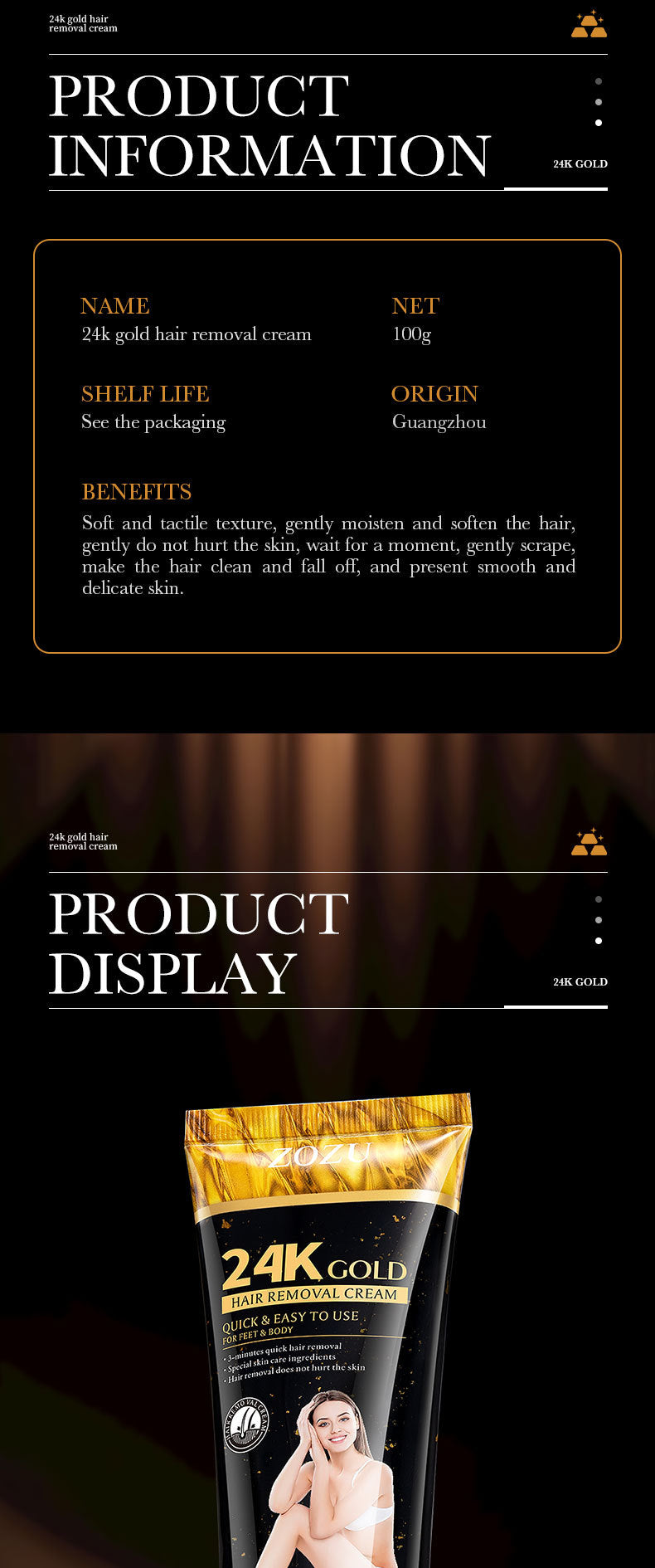 24K Gold Hair Removal Cream ZOZU Non-irritating Hair Removal Cream Wholesale for Cross-Border Trade - 图片 14