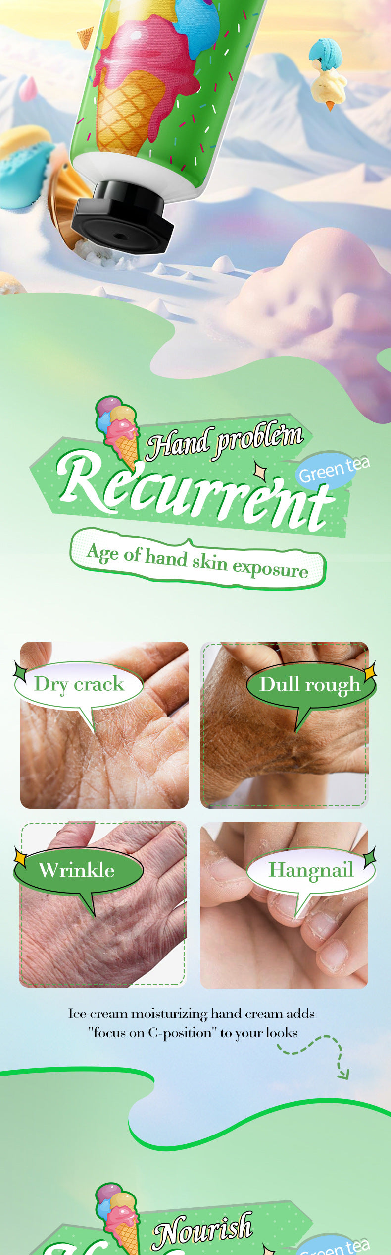 Green Tea Ice Cream Hydrating Hand Cream SADOER Autumn and winter hand cream cross-border foreign trade wholesale - 图片 12