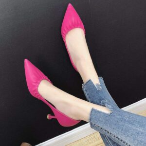 Women's High Heels2025New European Style Thin Heel Mid Heel Pointed Toe Fashion Chanel Style Single Shoes Work Leather Shoes for Women