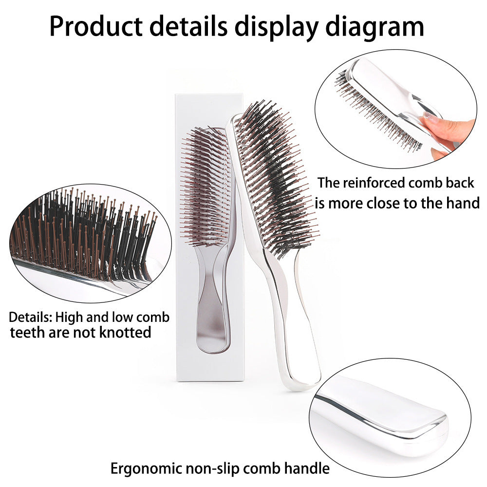 Electroplated Fine Needle Comb Head Meridian Massage Comb Scalp Cleaning Care Comb Dry and Wet Dual-use Portable Hairdressing Comb - 图片 3