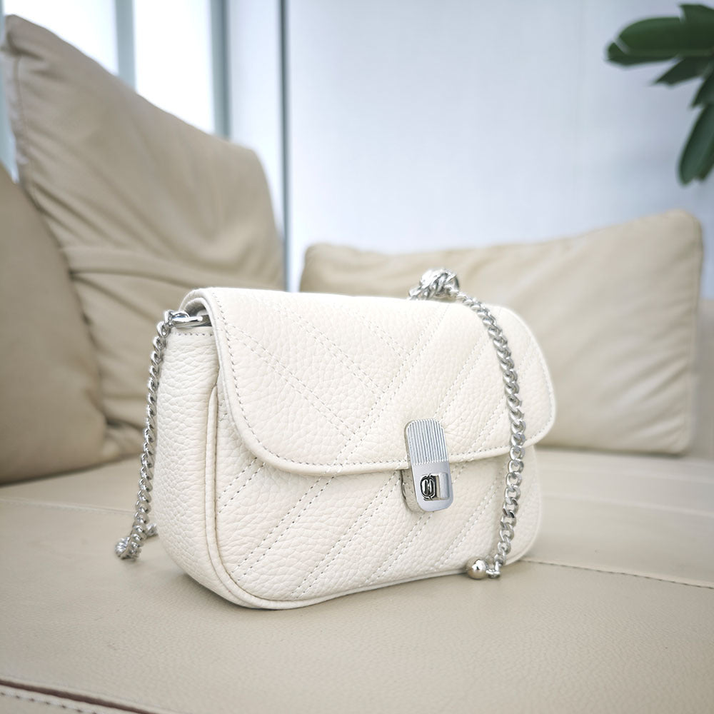 Genuine Leather Women's Bag New Metal Chain Small Square Bag Simple Versatile Chanel Style Single Shoulder Solid Color Embroidered Thread Crossbody Bag - 图片 30