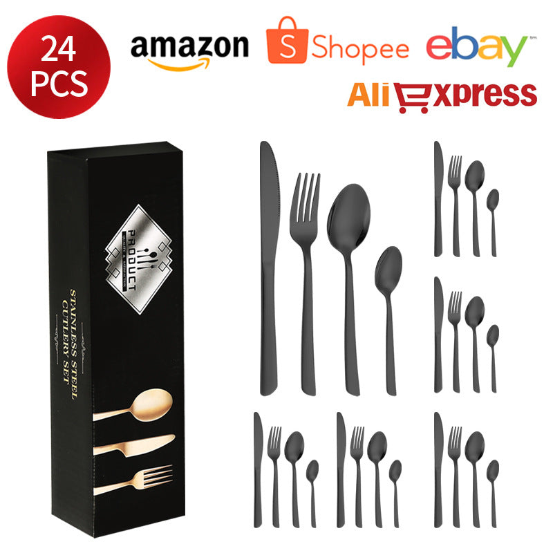 410Stainless Steel Tableware Restaurant Steak Knife Fork Oblique Handle Western Food Knife Fork Spoon6Human Portion24Set - 图片 10