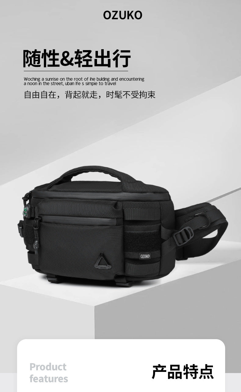 OZUKO Men's Waist Bag Waterproof High-End Crossbody Bag Chest Bag Tactical Trendy Portable Functional Travel Bag - 图片 8