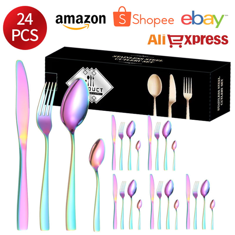 410Stainless Steel Tableware24Set of Hotel Western Dining Square Handle Steak Knife, Fork, Spoon, Tea Spoon - 图片 9